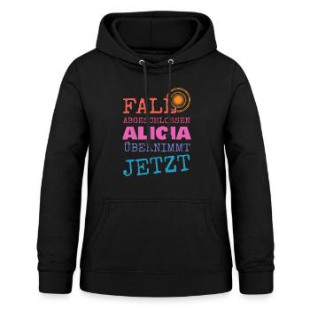 Alicia als Vorname - Frauen Hoodie - Schwarz - Vorne - AI Model Female 172 light (172cm)