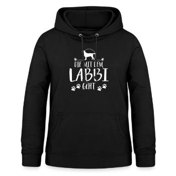 DIE MIT DEM LABBI GEHT Labrador Spruch Wilsigns - Frauen Hoodie - Schwarz - Vorne - AI Model Female 172 light (172cm)