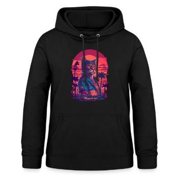 Illustration d’action des années 80 d’un chat et de voitures - Sweat à capuche Femme - noir - Devant - AI Model Female 172 light (172cm)