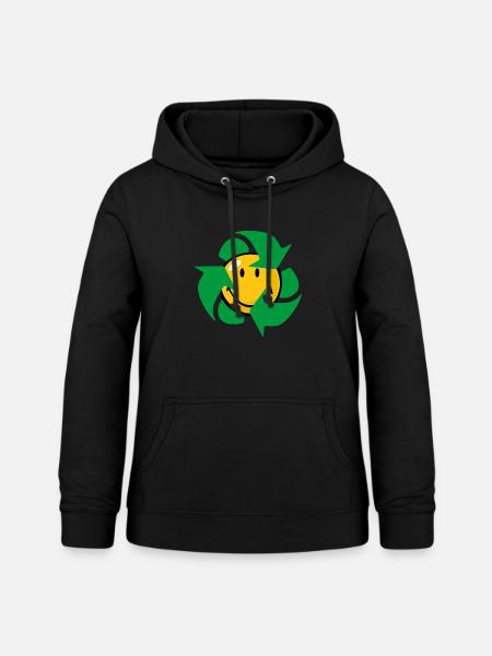 Smiley Recycle - Frauen Hoodie - Schwarz