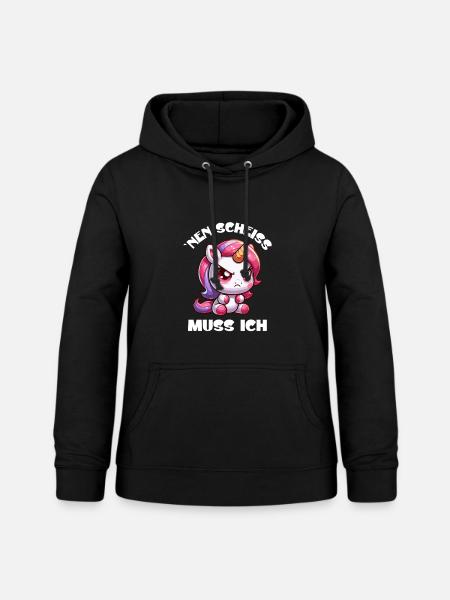 Wütendes Einhorn Chibi Motiv - Frauen Hoodie - Schwarz