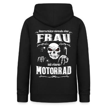 Unterschätze keine Frau Motorrad T Shirt - Frauen Hoodie - Schwarz - Hinten - AI Model Female 172 light (172cm)