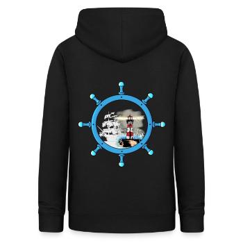 Steering Wheel Ghost Ship Lighthouse Maritime Coast - Women's Hoodie - black - Back - AI Model Female 172 light (172cm)