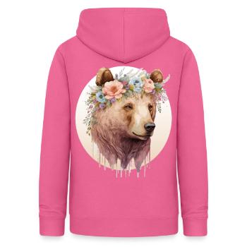 Aquarelle Brun Ours Grizzly Fleur Couronne Sauvage An - Sweat à capuche Femme - rose - Dos - AI Model Female 172 light (172cm)