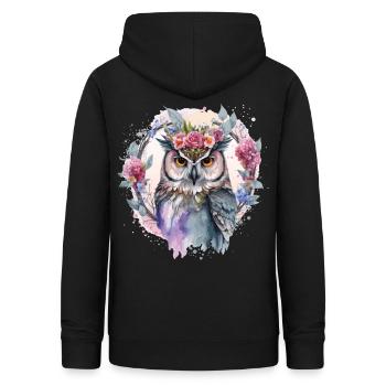 Watercolor Owl Flower Crown Artistic Floral Birds - Frauen Hoodie - Schwarz - Hinten - AI Model Female 172 light (172cm)