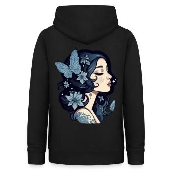 Femme gothique et papillons bleus dans le noir - Sweat à capuche Femme - noir - Dos - AI Model Female 172 light (172cm)