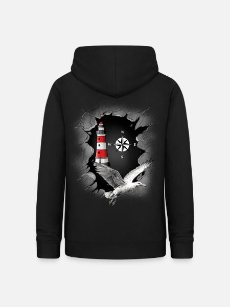 Möwe Leuchtturm Kompass maritim - Frauen Hoodie - Schwarz