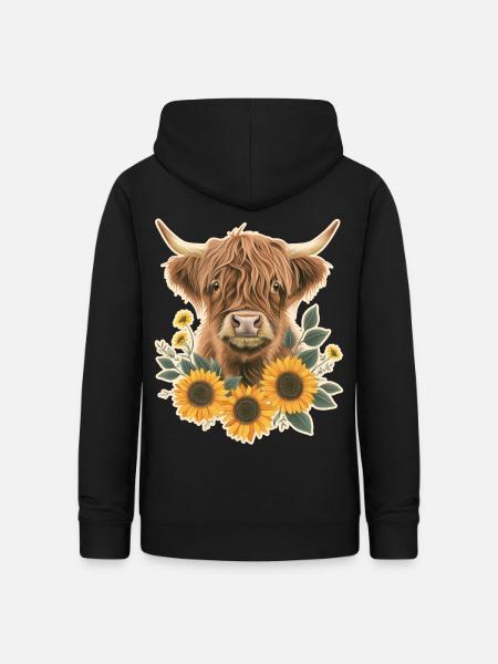Hochlandrind mit Blumen - Frauen Hoodie - Schwarz