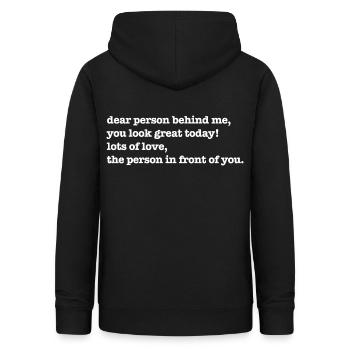 Liebe Person hinter mir / dear person behind me - Frauen Hoodie - Schwarz - Hinten - AI Model Female 172 light (172cm)