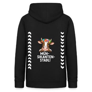Müh-Sikanten-Stadl - Frauen Hoodie - Schwarz - Hinten - AI Model Female 172 light (172cm)