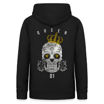 Queen Totenkopf und Krone Motiv für Pärchen - Frauen Hoodie - Schwarz - Hinten - AI Model Female 172 light (172cm)