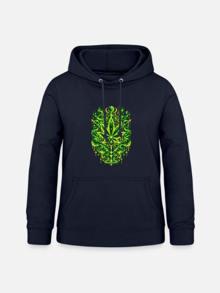 Neon-Kräuterblatt Mandala Design - Frauen Hoodie - Navy