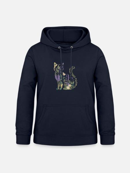 Boho Katze Pflanzen Blumen - Frauen Hoodie - Navy