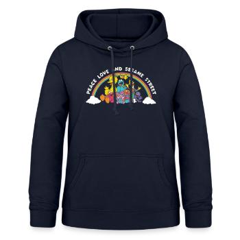 Sesamstraße Charaktere Mit Regenbogen Peace & Love - Frauen Hoodie - Navy - Vorne - AI Model Female 172 light (172cm)