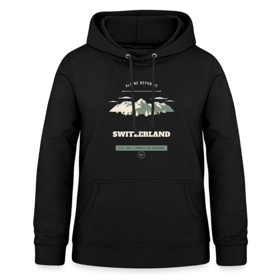 Switzerland badge on a women's hoodie, black