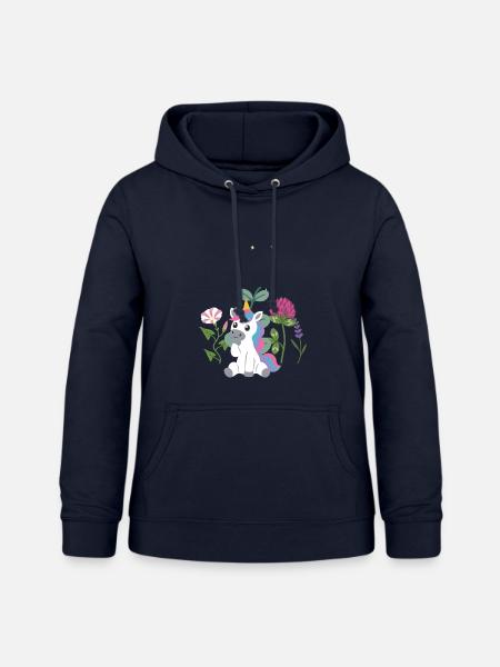 Einhorn Blumen Kinder märchenhaft Lavendel - Frauen Hoodie - Navy