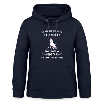 Einhorn gegen Idioten - Frauen Hoodie - Navy - Vorne - AI Model Female 172 light (172cm)