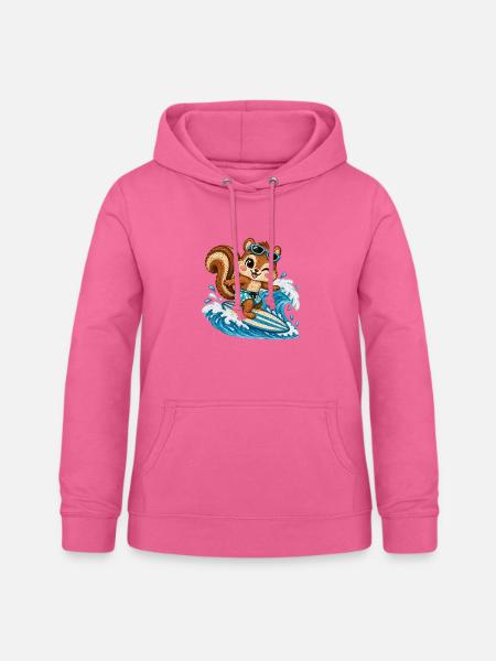 Surfendes Streifenhörnchen – Stickmotiv Optik  - Frauen Hoodie - Pink