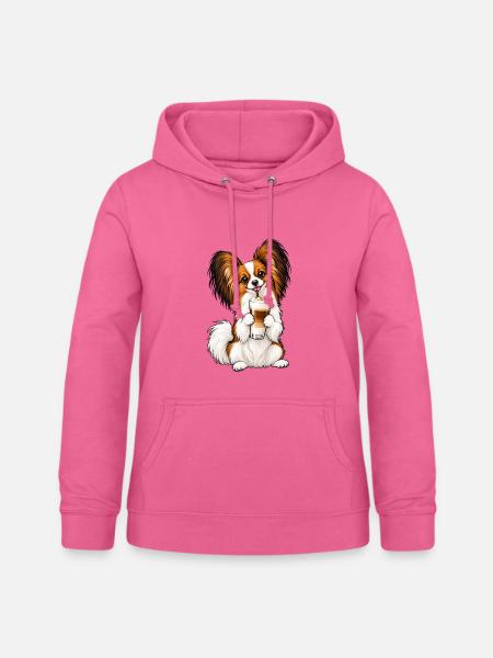Schmetterlingshund Papillon mit Latte Macchiato - Frauen Hoodie - Pink
