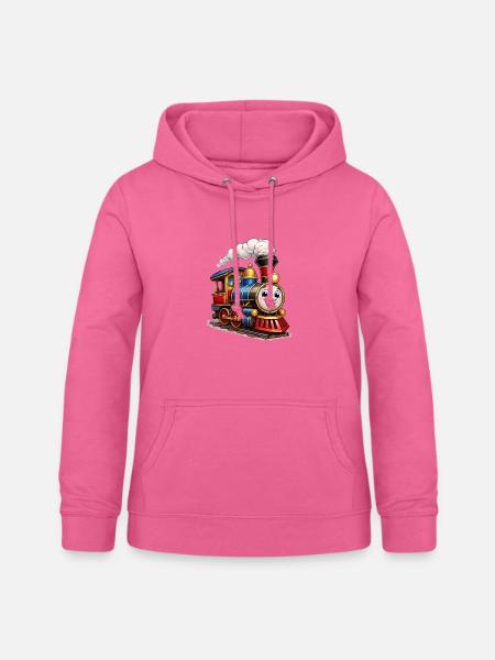 Fröhliche Cartoon-Dampflok mit Gesicht - Frauen Hoodie - Pink