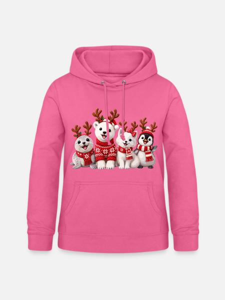 Fröhliche Weihnachtstiere mit Rentiergeweih - Frauen Hoodie - Pink