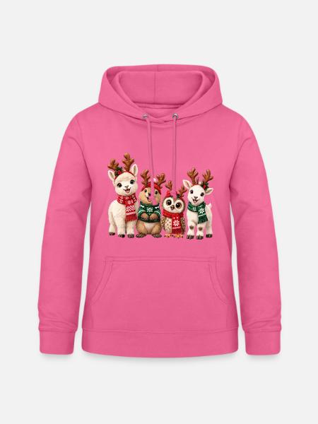 Lustige Weihnachtstiere mit Rentiergeweih - Frauen Hoodie - Pink