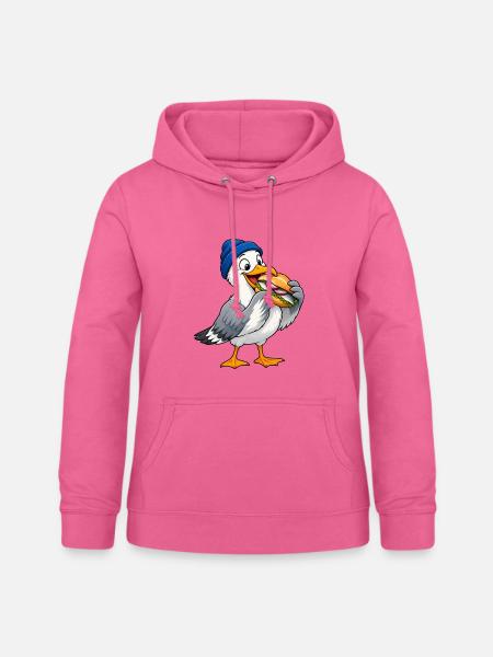 Möwe mit Beanie & Fischbrötchen – Küste - Frauen Hoodie - Pink