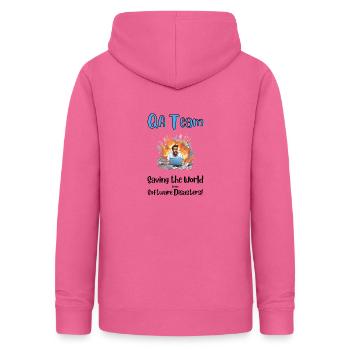 QA Team - Saving the World from Software Disasters - Women's Hoodie - pink - Back - AI Model Female 172 light (172cm)