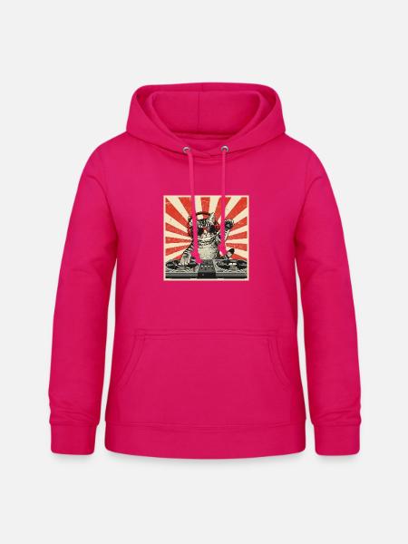 Katzen-DJ Retro Pop Art - Frauen Hoodie - dunkles Pink