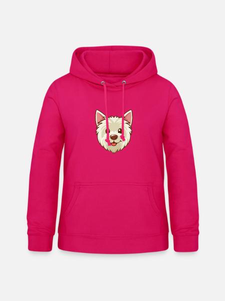 Weißes Hündchen (Comic-Porträt) - Frauen Hoodie - dunkles Pink