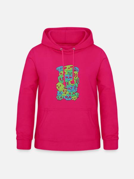 Skulls (Greens, transparente Augen) - Frauen Hoodie - dunkles Pink