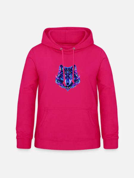 Leuchtender Neon Wolf - Frauen Hoodie - dunkles Pink