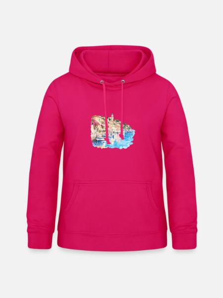 Mediterranes Hafenviertel Aquarell - Frauen Hoodie - dunkles Pink