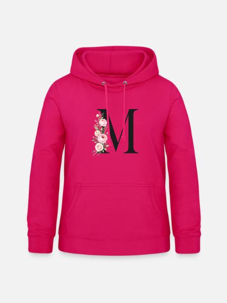 M Buchstabe Monogram Floral - Frauen Hoodie - dunkles Pink