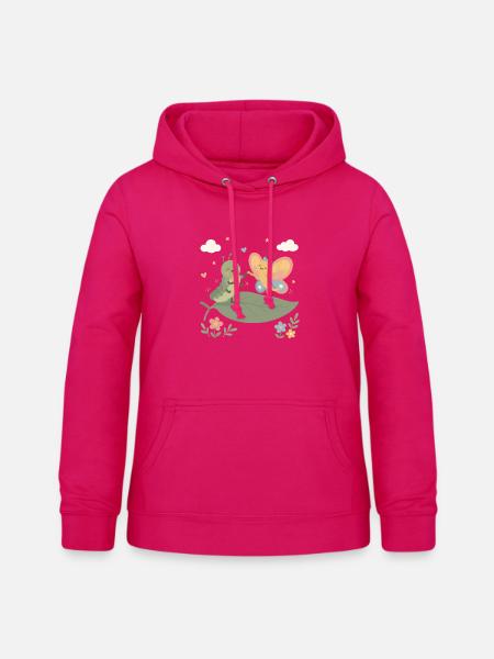Raupe und Schmetterling tanzen - Frauen Hoodie - dunkles Pink