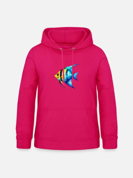 Blauer Gelbfisch Aquarell - Frauen Hoodie - dunkles Pink