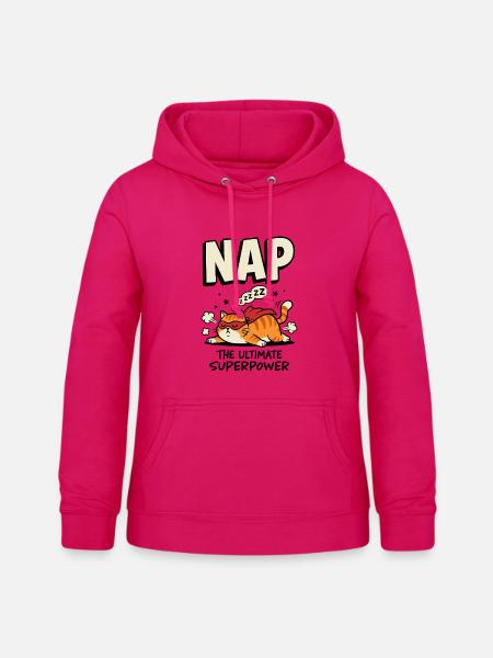 Schlafende Superhelden-Katze – Nap Superpower - Frauen Hoodie - dunkles Pink