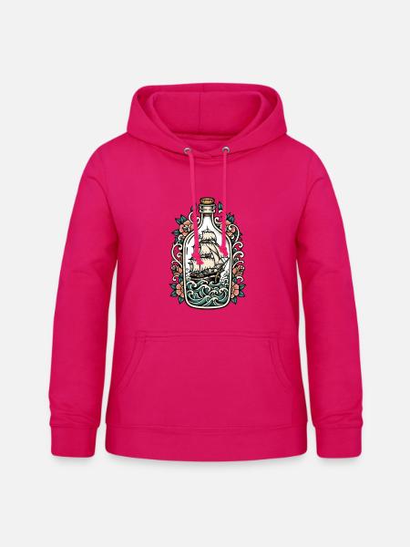 Boat Bottle Tattoo Retro Sea - Frauen Hoodie - dunkles Pink