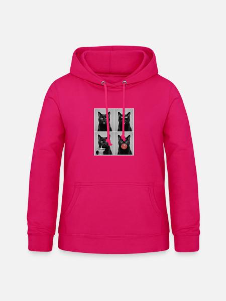 Katzen schwarze Katze - Frauen Hoodie - dunkles Pink