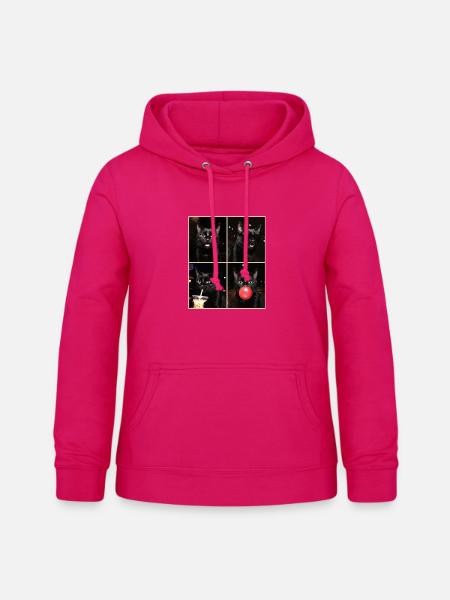 Katzen schwarze Katze - Frauen Hoodie - dunkles Pink