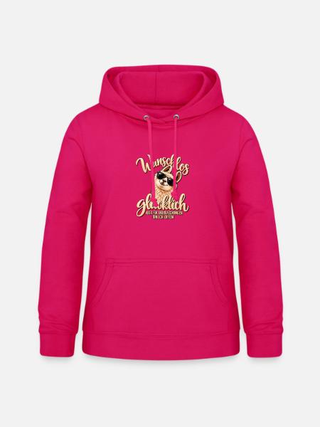 Wunschlos glücklich – Lustiger Lama Spruch - Frauen Hoodie - dunkles Pink