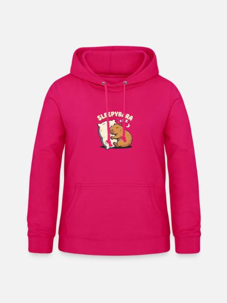 Sleepybara Capybara Umarmt Kissen Schlafmütze - Frauen Hoodie - dunkles Pink