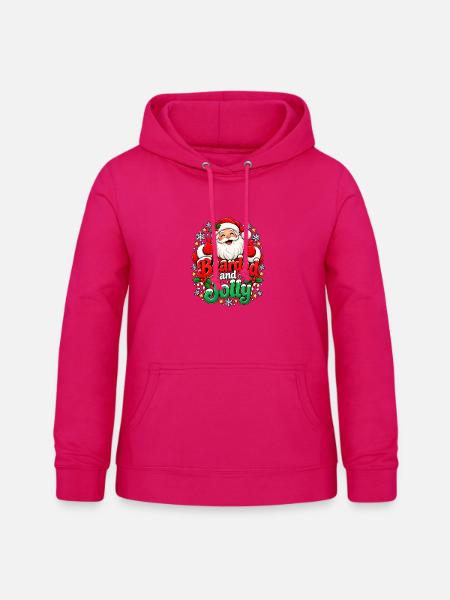 Bartig und Fröhlich: Weihnachtsmann - Frauen Hoodie - dunkles Pink