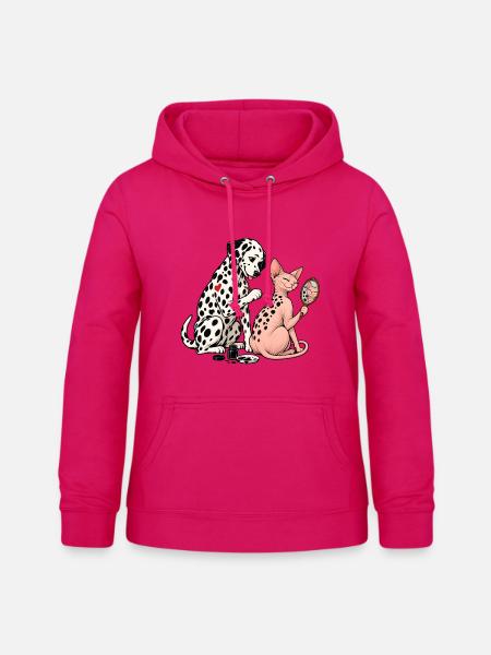 Dalmatiner und Sphynx-Katze beim Tätowieren - Frauen Hoodie - dunkles Pink