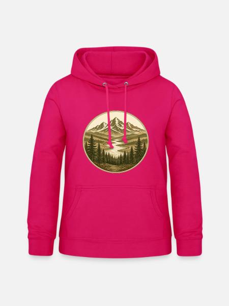 Rundbild Bergfluss Waldlandschaft - Frauen Hoodie - dunkles Pink