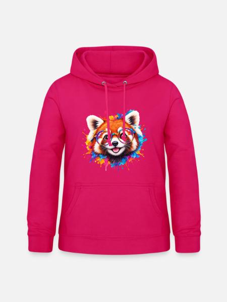Roter Panda mit Brille - Frauen Hoodie - dunkles Pink