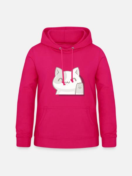 Winkende Kawaii-Katze,Glücksbringer im Chibi-Stil - Frauen Hoodie - dunkles Pink