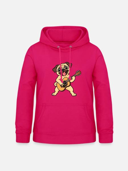 Süßer Mops mit Akustikgitarre - Frauen Hoodie - dunkles Pink