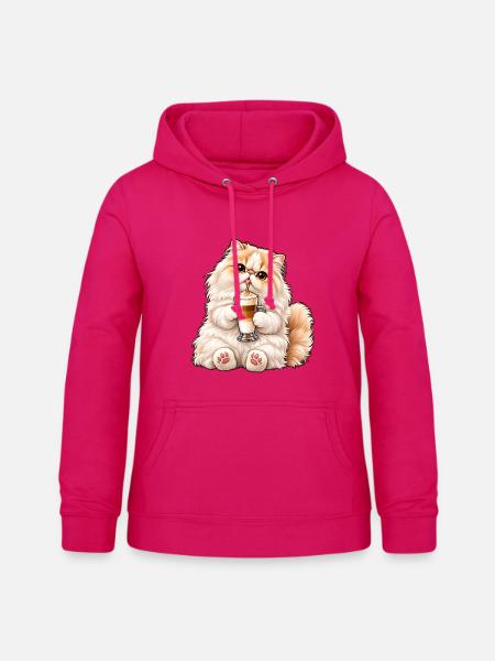 Süße Perserkatze mit Latte Macchiato - Frauen Hoodie - dunkles Pink