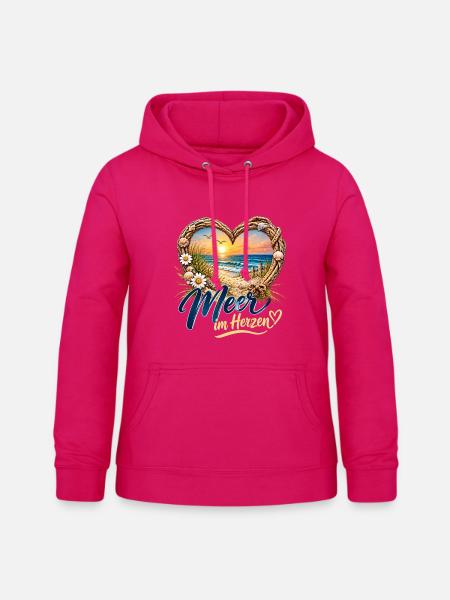Meer im Herzen: Strandherz-Design - Frauen Hoodie - dunkles Pink
